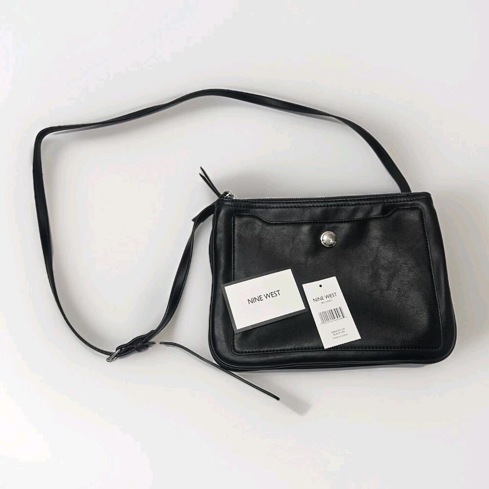 Nine West Bowie Black Crossbody Bag Classic Faux Leather Shoulder Purse NWT